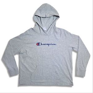Champion Grey T-Shirt Hoodie Long Sleeeve